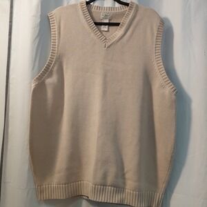 Vintage VTG LL Bean Sweater Vest Mens XLT Neutral Pullover V Neck  Cotton  Knit